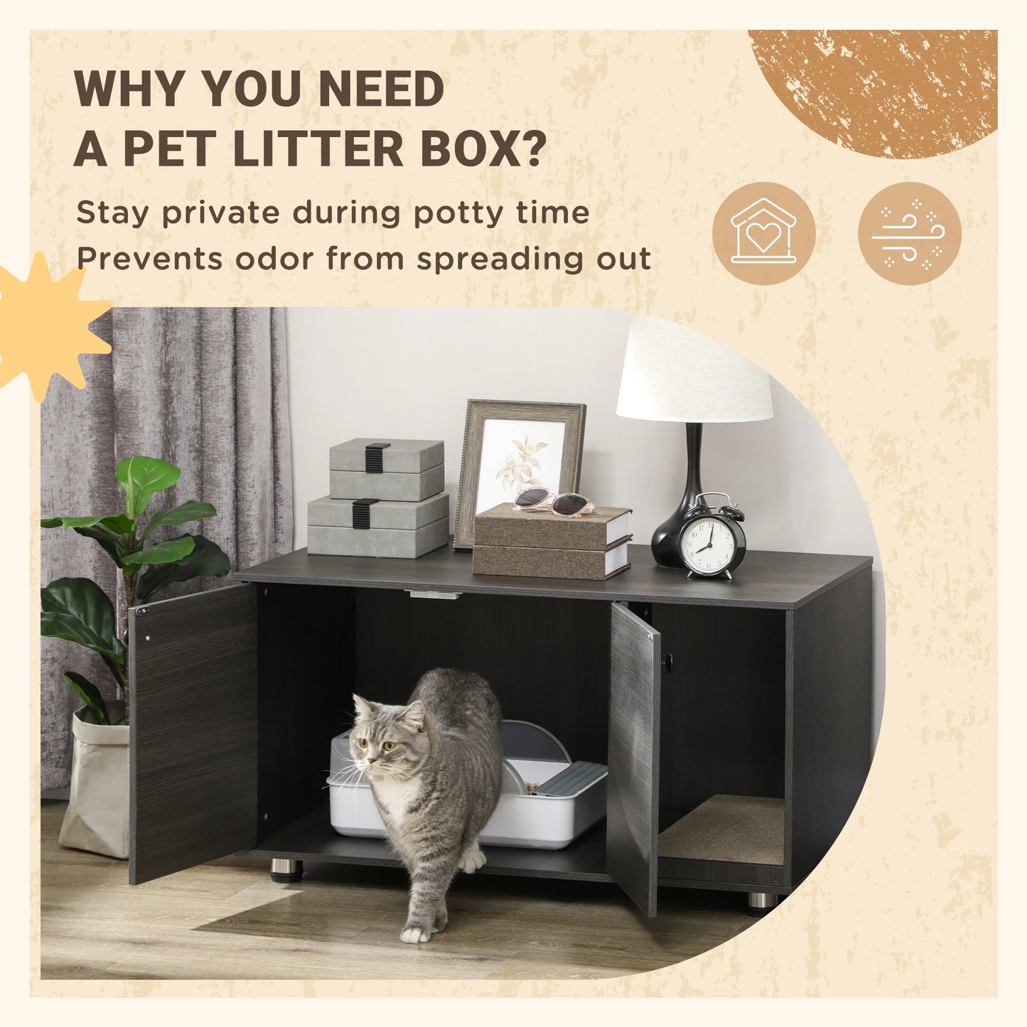 Hidden Cat Litter Box Furniture, Double Doors, Scratching Pad, Black Cat Litter Box Enclosures at Gallery Canada