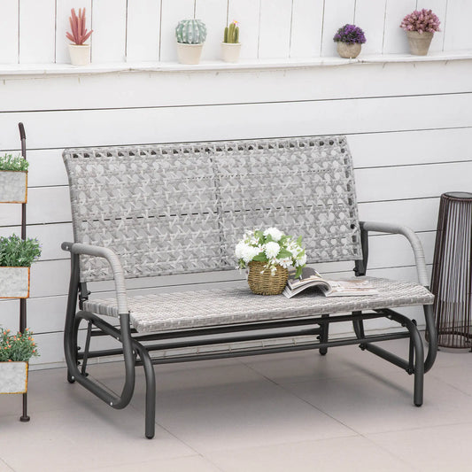 2 Seater Wicker Outdoor Glider Bench, Garden Loveseat, Mixed Grey Outdoor Gliders Mixed Grey Rattan, Grey Frame at Gallery Canada