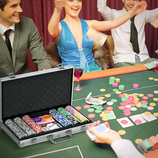 300-Piece Poker Chips Set, Mat, Chips, 2 Card Decks, Dealer, 5 Dices Game Tables Silver at Gallery Canada