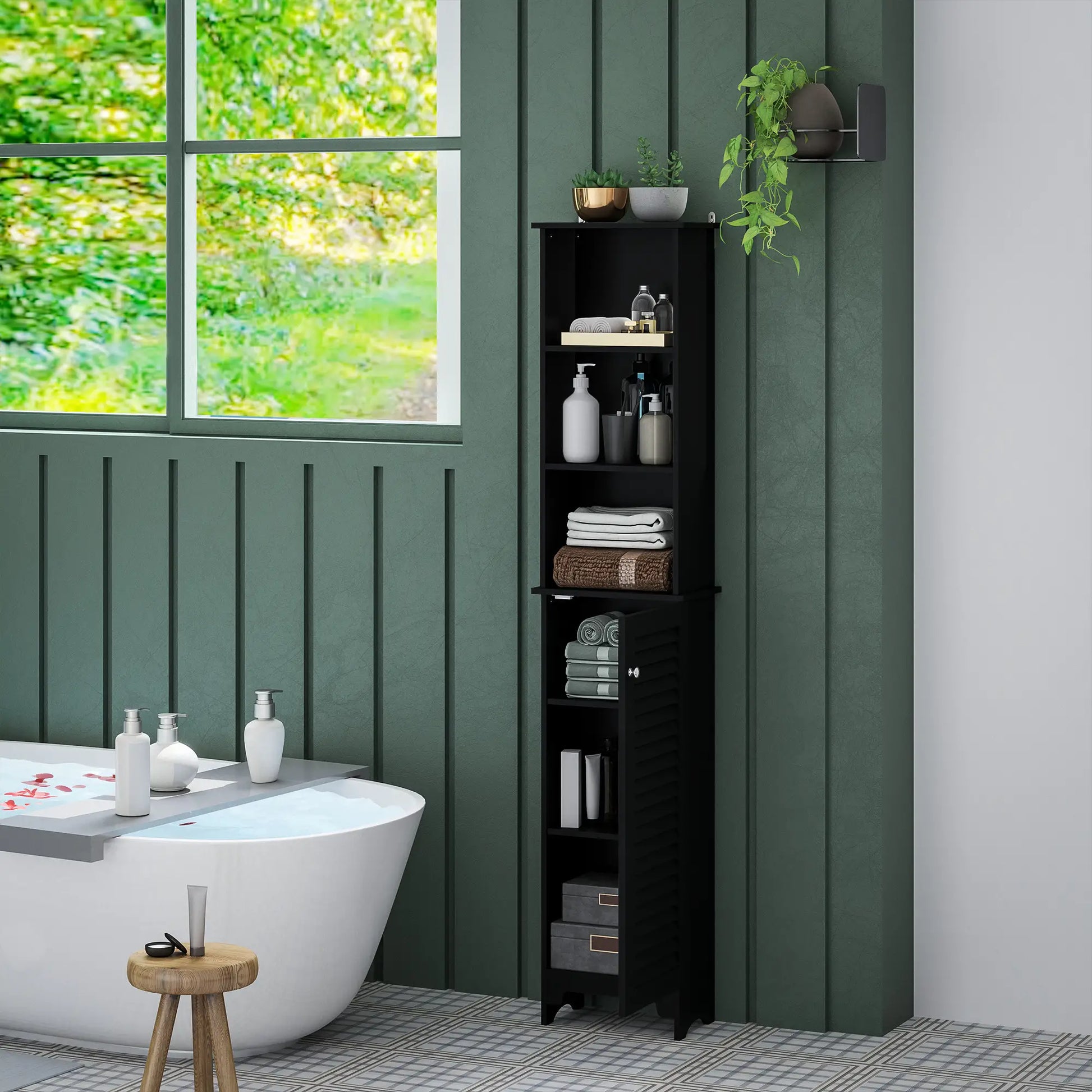Tall Bathroom Storage Cabinet, 3-Tier Adjustable Shelf, Black Bathroom Cabinets at Gallery Canada