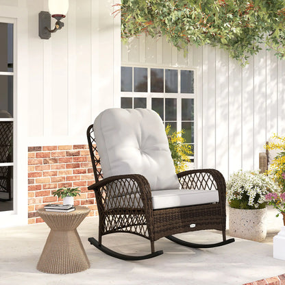 Outdoor Wicker Rattan Rocking Chair, Thick Cushions, Light Mixed Brown Outdoor Rocking Chairs at Gallery Canada