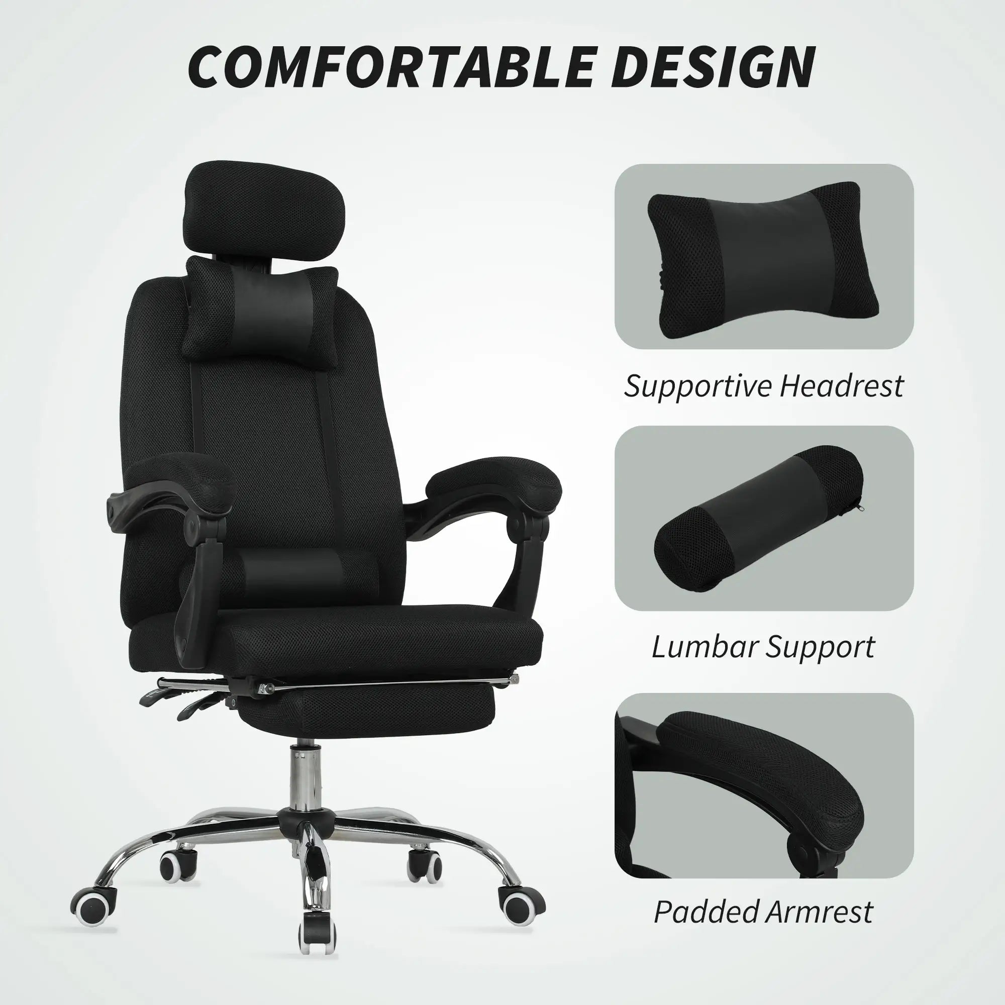 Ergonomic Executive High Back Office Chair, Footrest, Lumbar Support, Black Executive & Manager Chairs at Gallery Canada