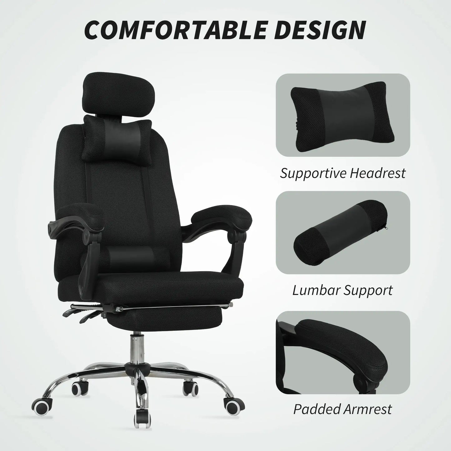Ergonomic Executive High Back Office Chair, Footrest, Lumbar Support, Black Executive & Manager Chairs at Gallery Canada