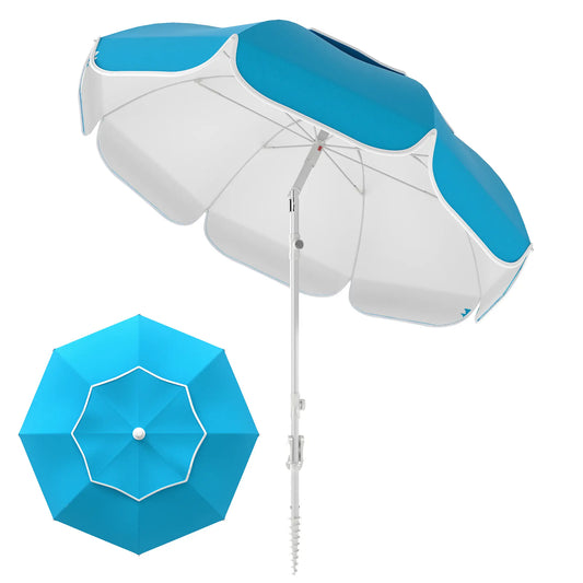 6 ft Beach Umbrella, Portable, Sand Anchor, Carry Bag, Adjustable, UPF50+, Blue Beach Umbrellas Blue at Gallery Canada