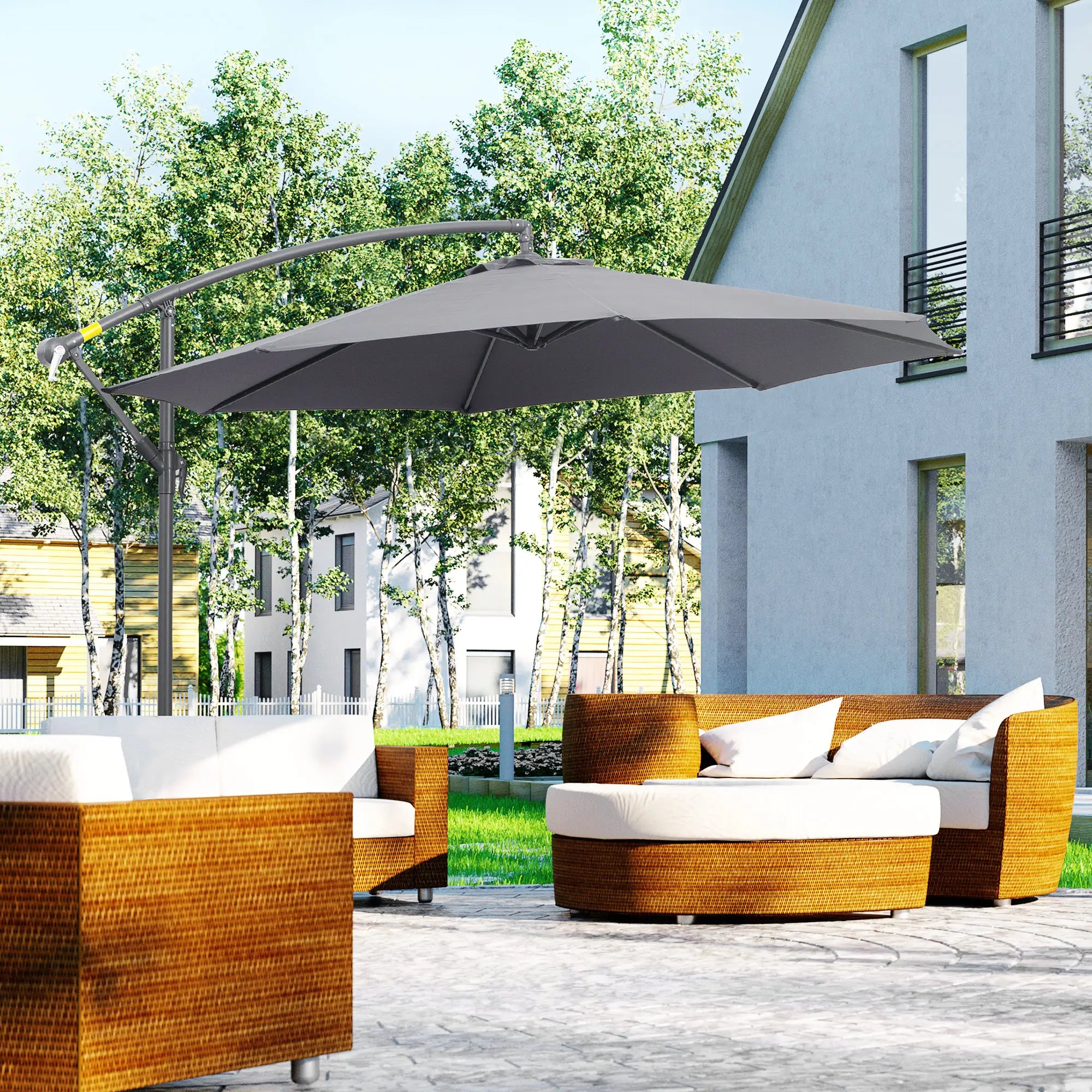 Deluxe Patio Umbrella, Φ10', Offset Sunshade, Crank, Grey Cantilever Umbrellas at Gallery Canada