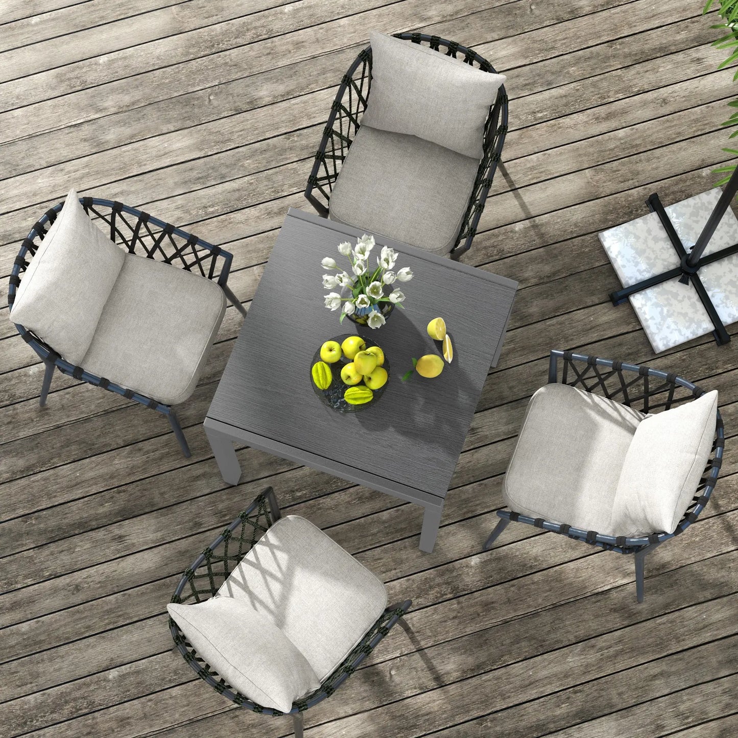 31.5"-63" Extendable Outdoor Dining Table, Aluminium Frame, Steel Tabletop, Dark Grey Patio Dinning Tables at Gallery Canada