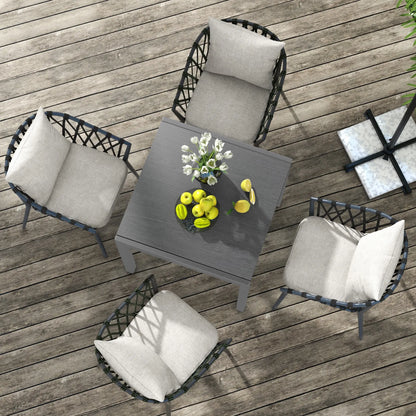 31.5"-63" Extendable Outdoor Dining Table, Aluminium Frame, Steel Tabletop, Dark Grey Patio Dinning Tables at Gallery Canada