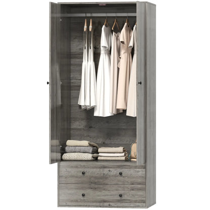 Modern Wardrobe Closet, 2 Drawers, Hanging Rod, Grey Clothing Storage Grey at Gallery Canada