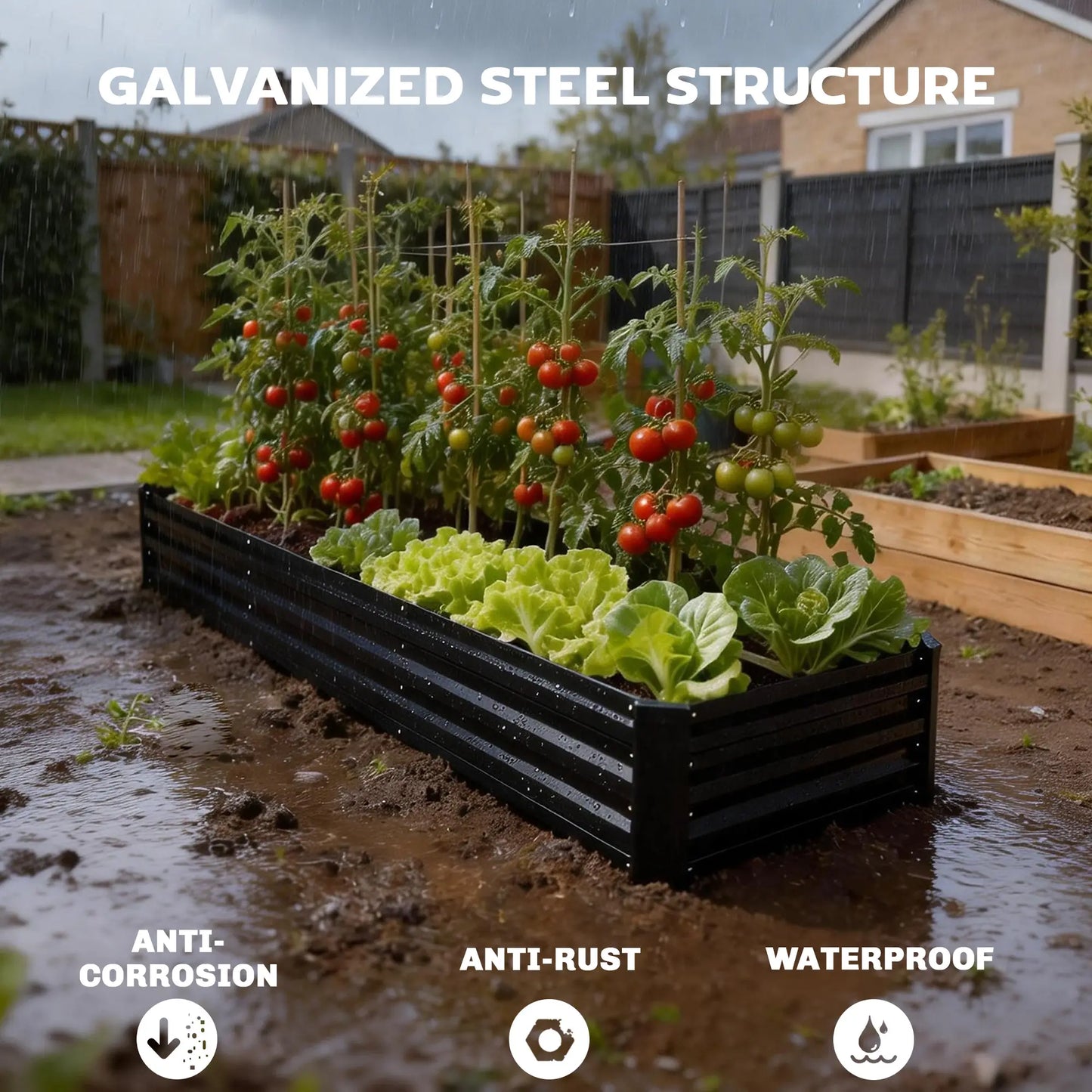 8'x2'x1' Galvanized Raised Bed, Elevated Planter Box, Black Galvanized Planter Boxes at Gallery Canada