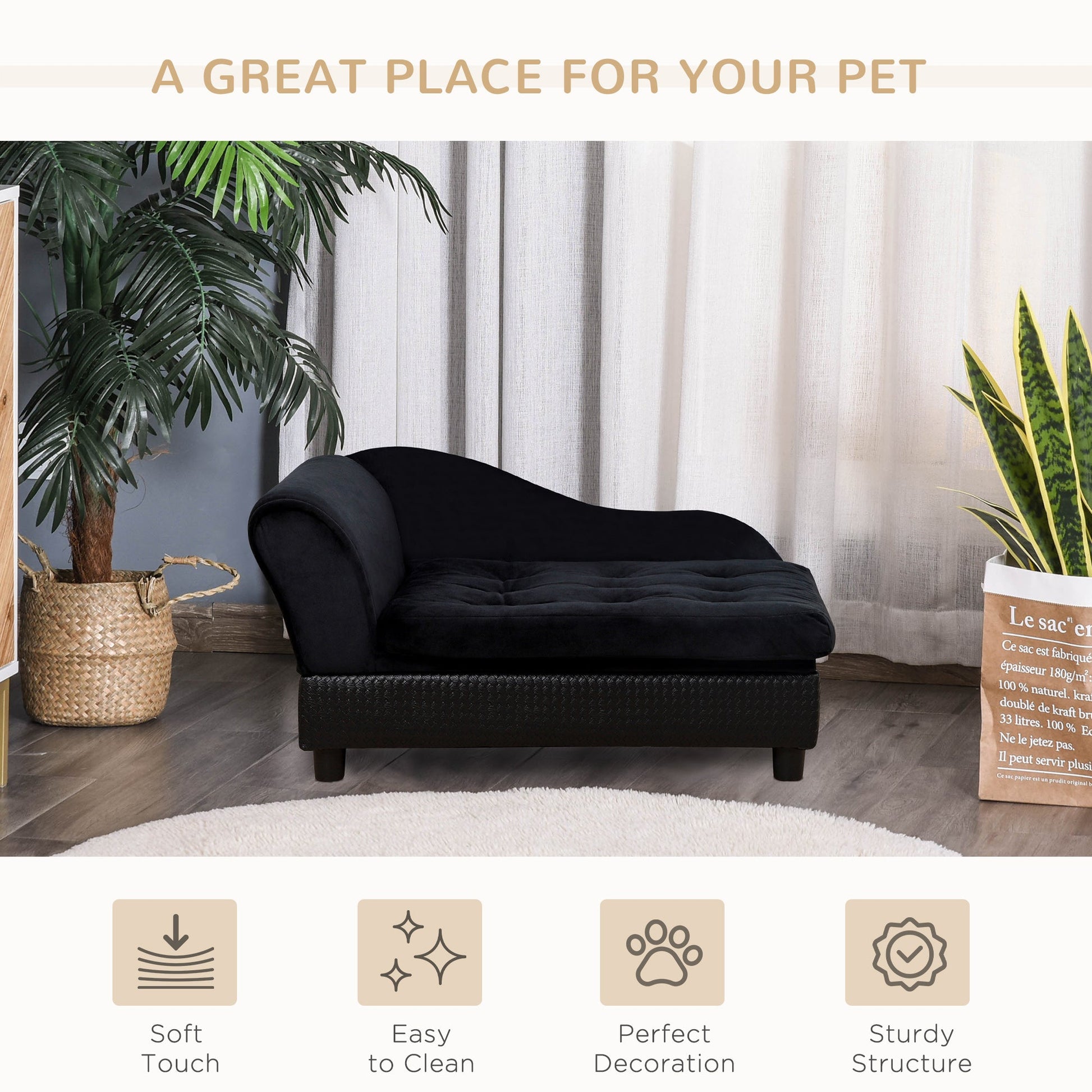Pet Sofa Dog Couch Chaise Lounge Pet Bed with Storage Function Small Sized Dog Various Cat Sponge Cushioned Bed Lounge, Black at Gallery Canada