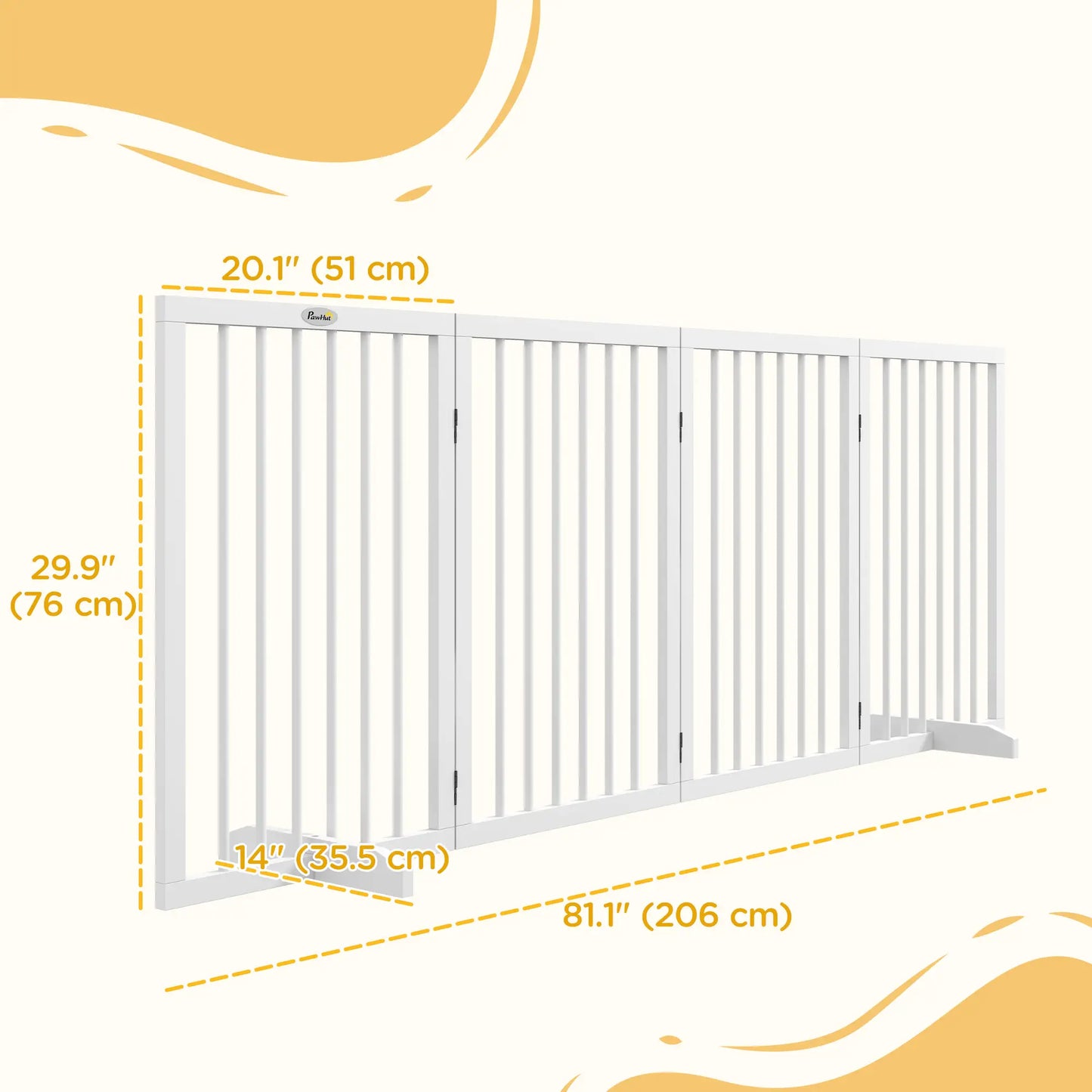 Free Standing Pet Gate, Foldable, 4 Panels, White
