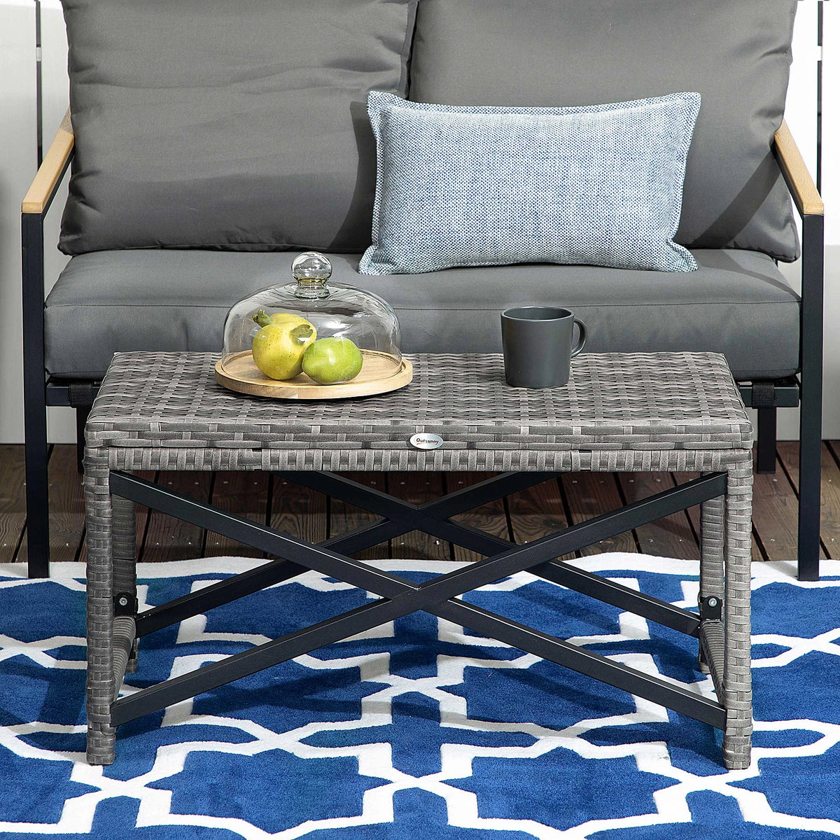 Outdoor PE Rattan End Table, Patio Balcony Side Table, Mixed Gray Patio Side Tables at Gallery Canada