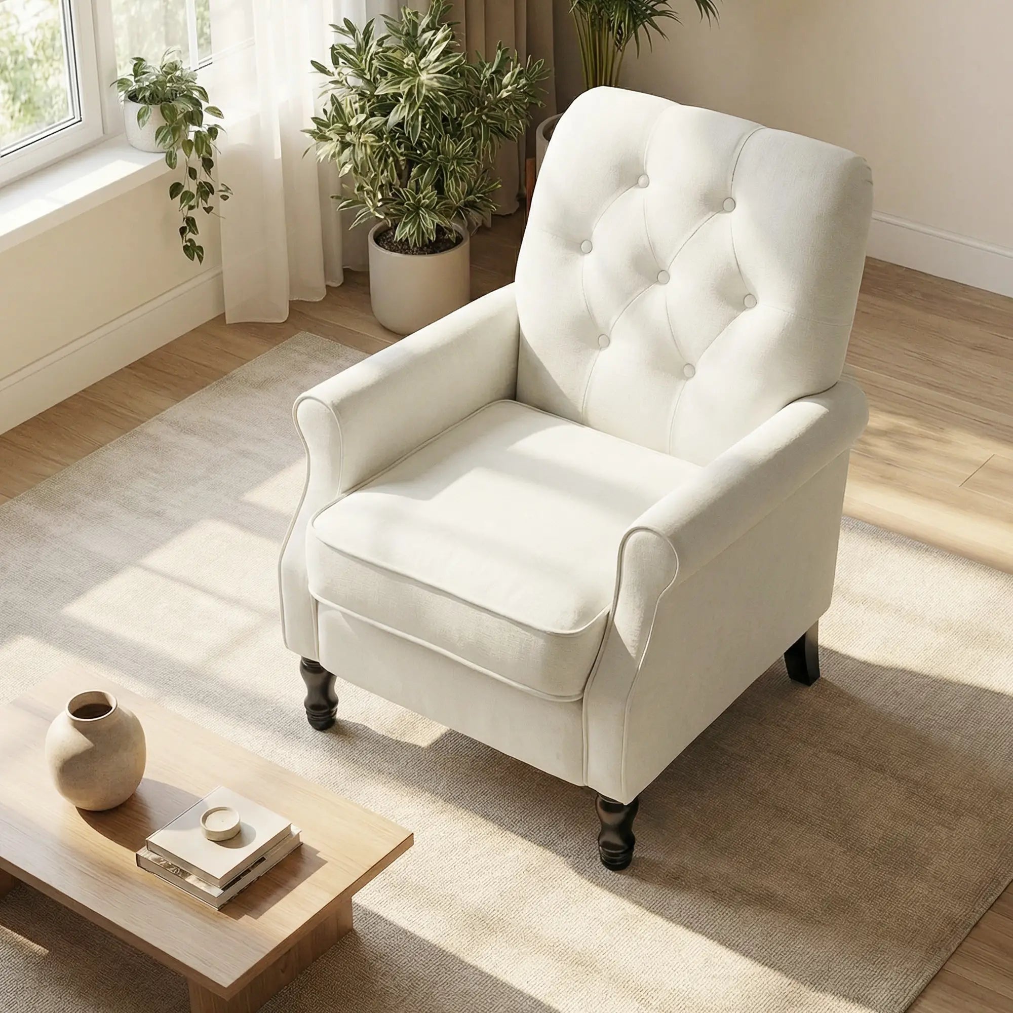 Accent Chair, Mid-Century Modern Armchair, Cream White Single Sofas at Gallery Canada