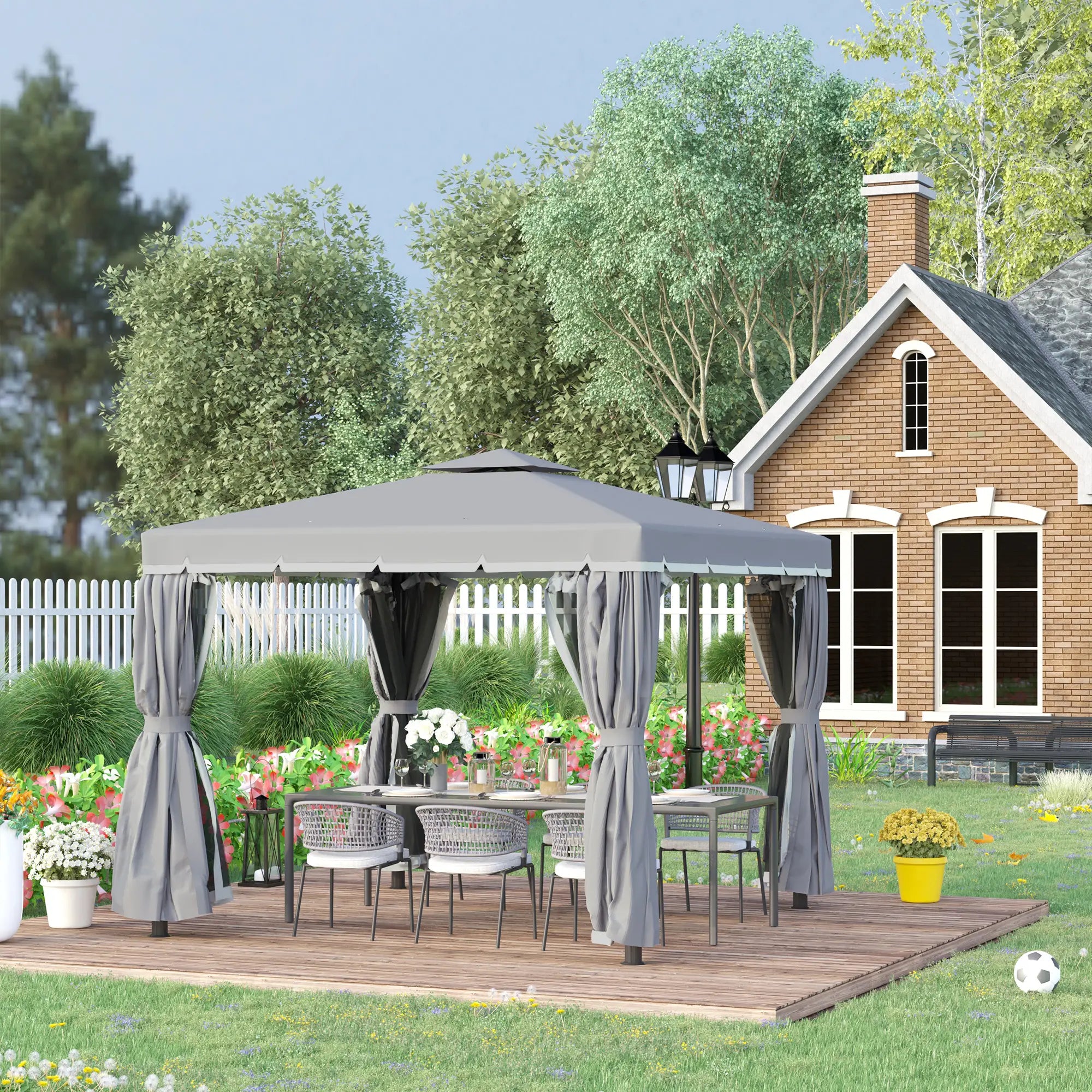 10' x 10' 2-Tier Gazebo, Zippered Mesh Sidewalls, Aluminum Frame, Dark Grey Gazebos at Gallery Canada
