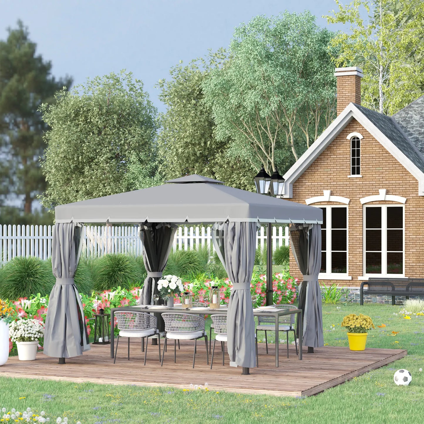 10' x 10' 2-Tier Gazebo, Zippered Mesh Sidewalls, Aluminum Frame, Dark Grey Gazebos at Gallery Canada
