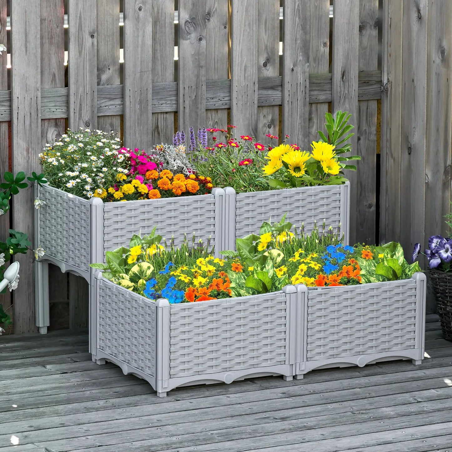 4-Piece Raised Garden Bed, PP Flower Bed, Vegetable Herb Grow Box, Grey Elevated Garden Beds at Gallery Canada