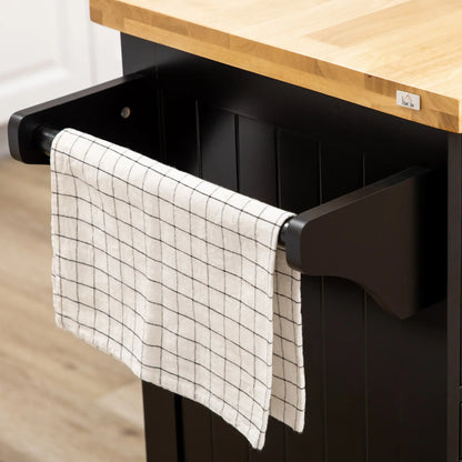 Rolling Kitchen Island with Storage, Utility Kitchen Island Cart with Drawer, Cabinets, Towel Rack and Rubber Wood Top Kitchen Islands & Kitchen Carts at Gallery Canada