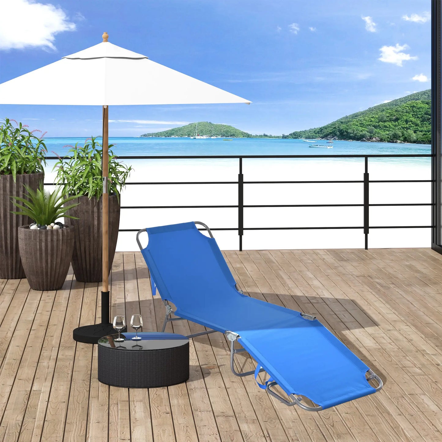 Folding Outdoor Lounge Chair, Portable Reclining Beach Lounger, Blue Lounger Chairs at Gallery Canada