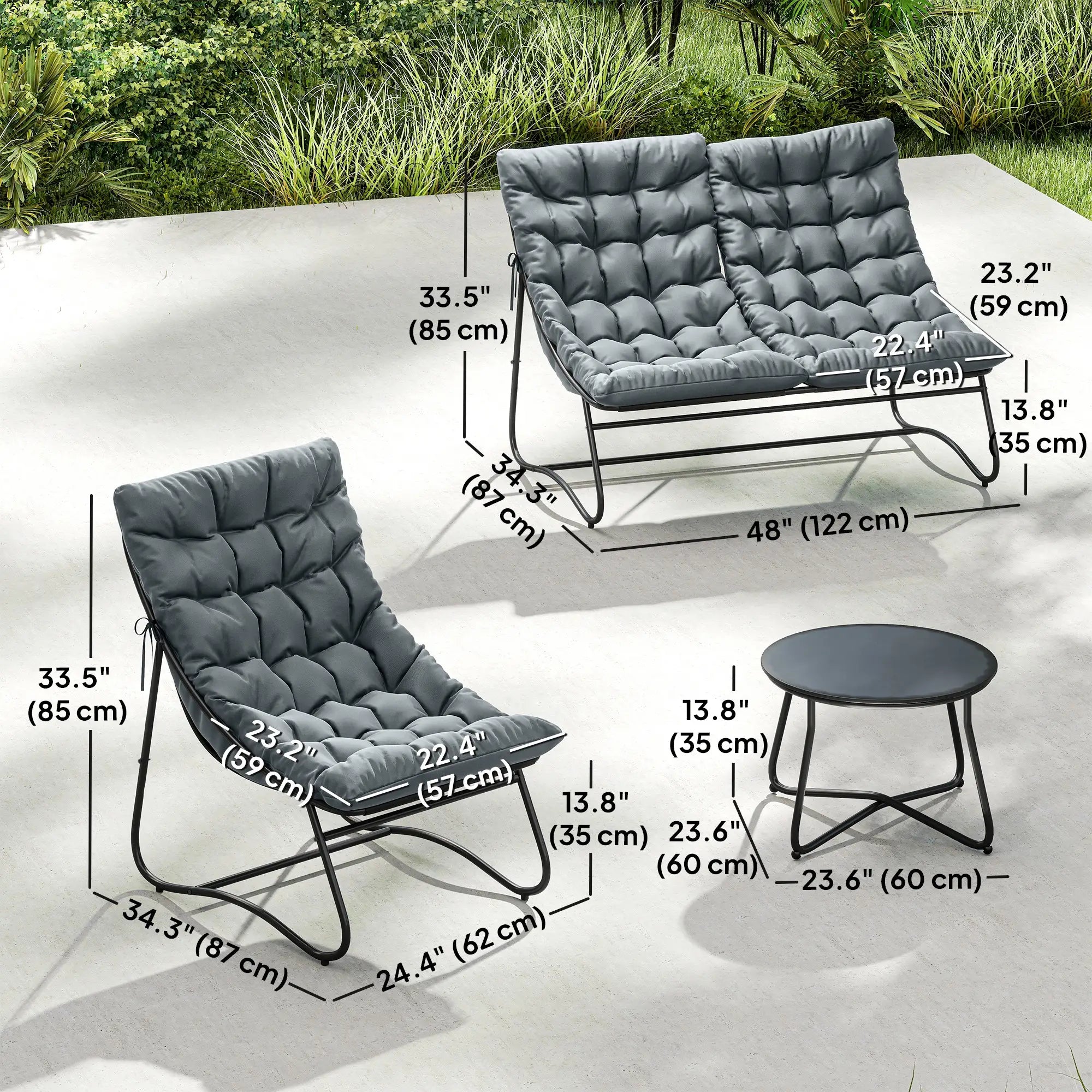 4 Piece Patio Furniture Set, Loveseat, Chairs, Round Metal Table, Cushions, Grey Patio Furniture Sets at Gallery Canada