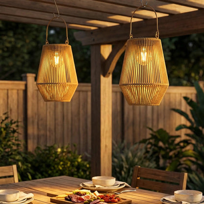 2 Pack Wicker Solar Lanterns, Outdoor Waterproof, Brown Solar Post Lamps at Gallery Canada