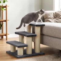Cat Trees 3 Tier Pet Stairs, Dog Cat Steps Scratching Post, Dark Grey