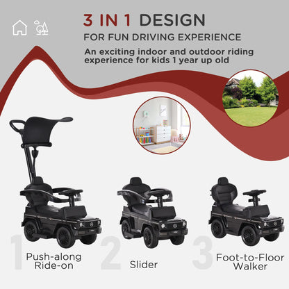Licensed Push Car, 3-in-1 Toddler Sliding Car, Black Push Cars for Toddlers at Gallery Canada
