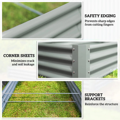 12 x 4 x 1 pied Lit de Jardin surélevé Galvanisé, Bac à Plantes Extérieur, Argenté