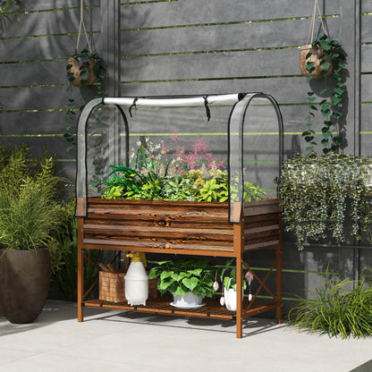 Metal Raised Garden Bed With Cover, 48 Inch, Dark Brown