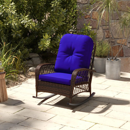 Outdoor Wicker Rattan Rocking Chair, Thick Cushions, Dark Blue Outdoor Rocking Chairs at Gallery Canada