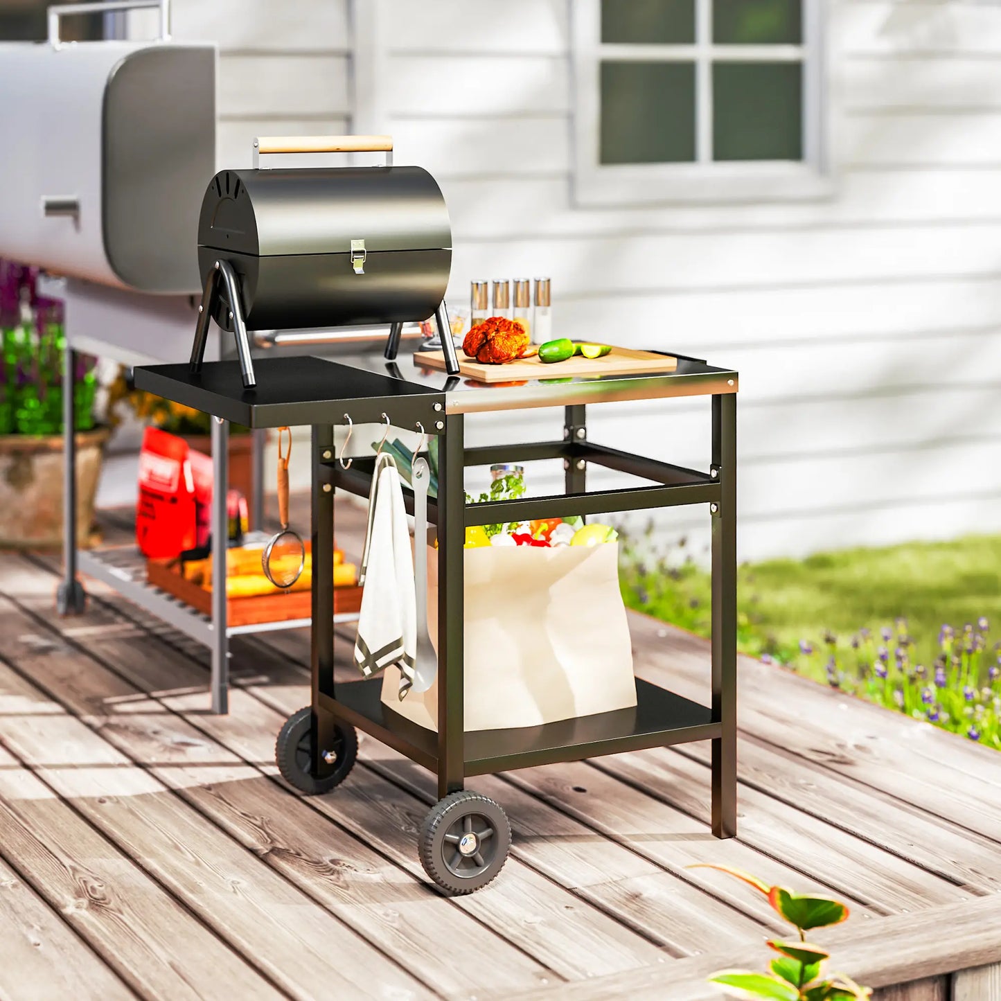 Outdoor Grill Cart With Stainless Steel Top, Foldable Side Table, Black Outdoor Grill Carts at Gallery Canada