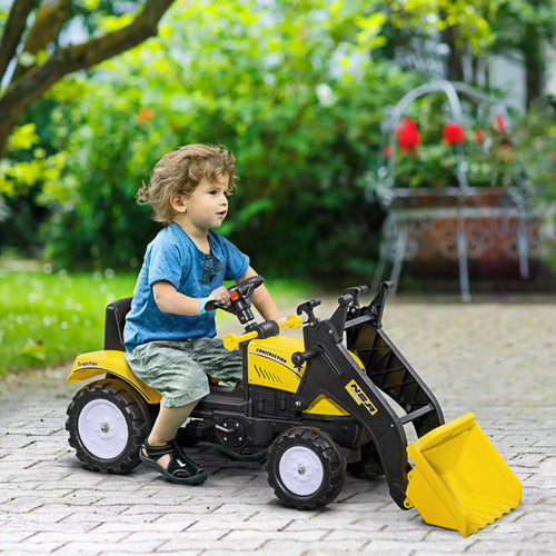 Kids Ride On Tractor, Pedal Construction Car With Front Loader, Yellow