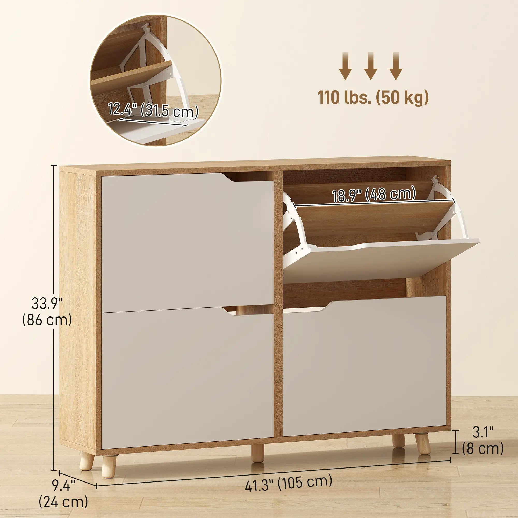 Narrow Shoe Cabinet, 4 Flip Drawers, Adjustable Shelves, Natural Shoe Storage Cabinets & Racks at Gallery Canada