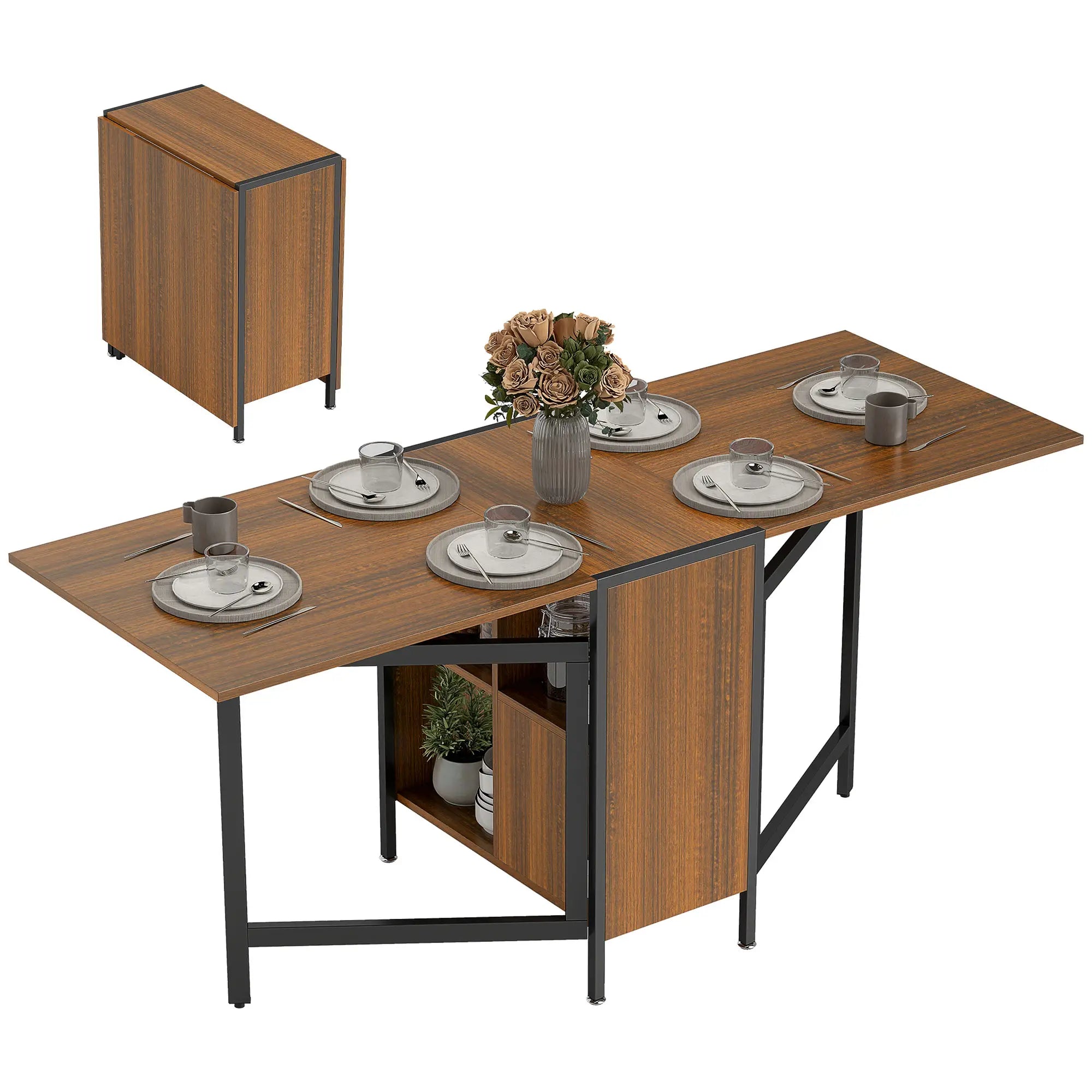 Foldable Table with Hideaway Shelves, Drop Leaf, Brown Dining Tables at Gallery Canada