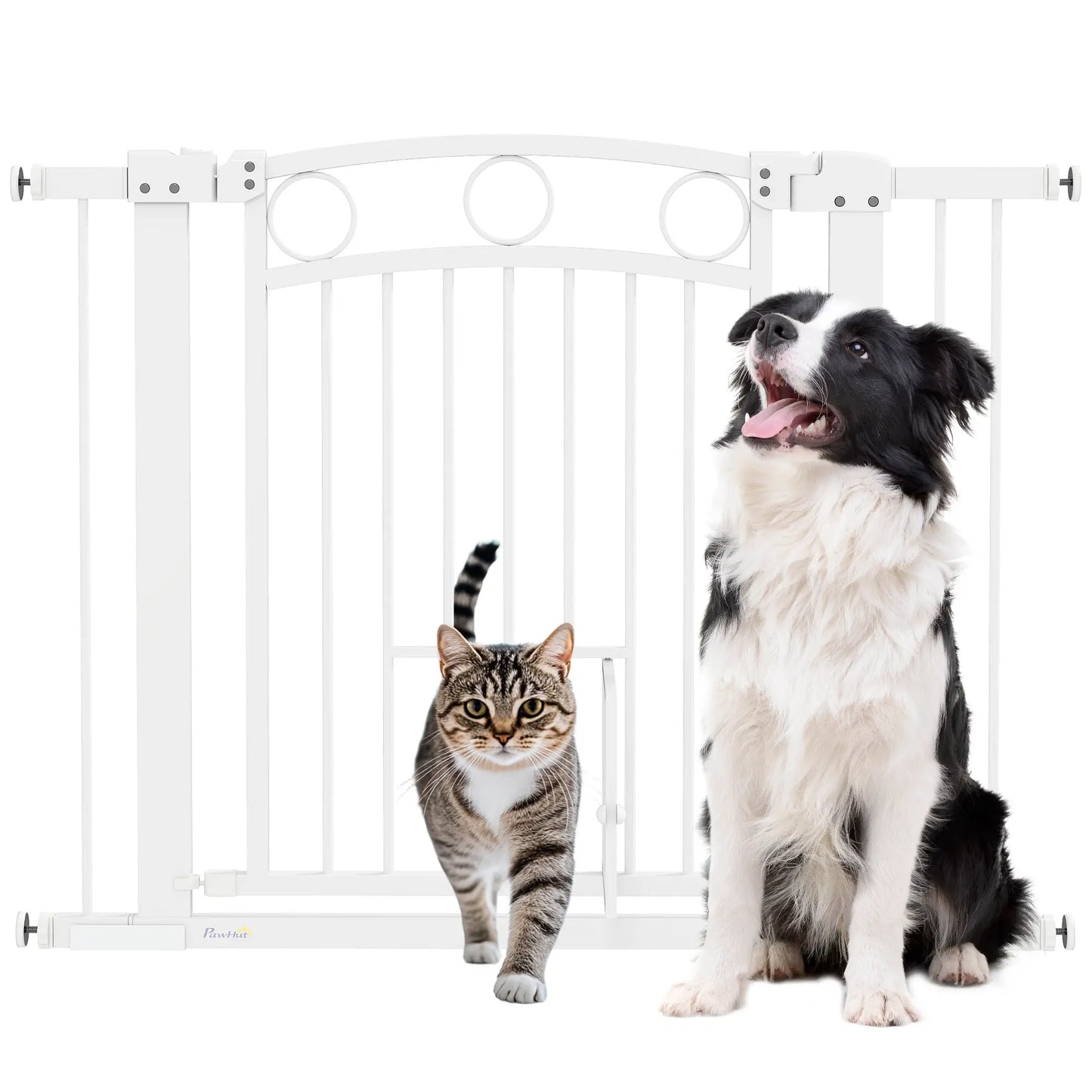 30" Extra Tall Dog Gate With Cat Door, 2 Extension Kits, 30"-41" Width Houses, Kennels & Pens at Gallery Canada