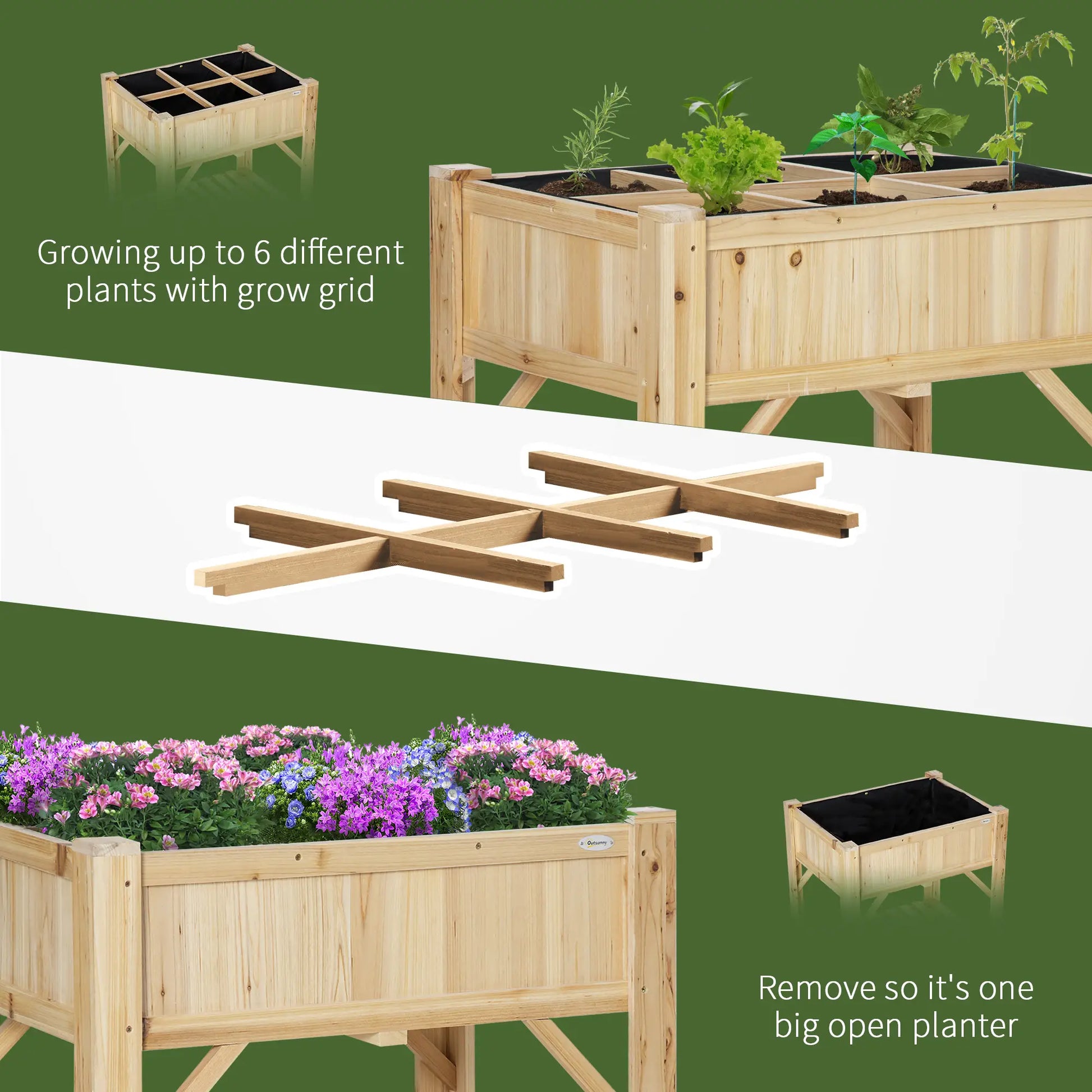 6 Pocket Raised Garden Bed, Elevated Wood Planter Box with Storage Shelf Elevated Garden Beds at Gallery Canada