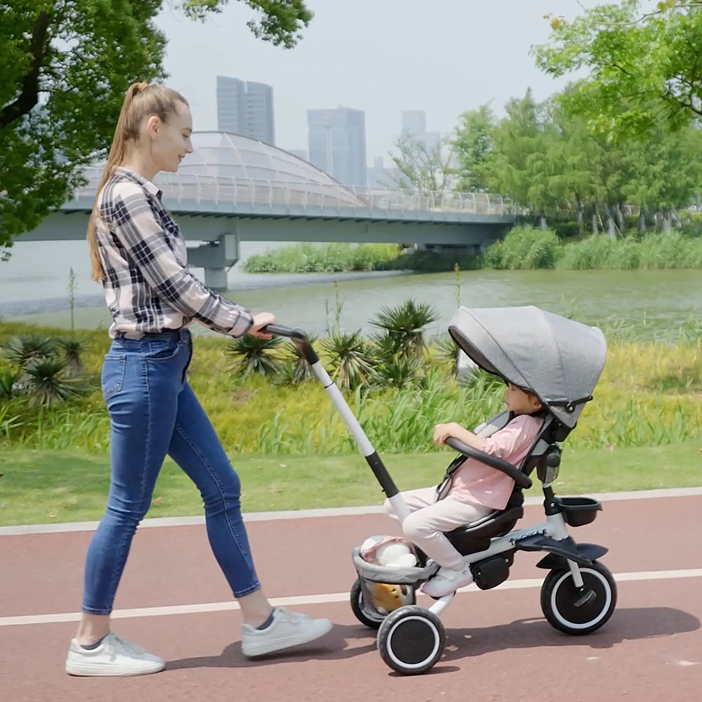 6-in-1 Toddler Tricycle, Adjustable Seat, Push Handle, Grey Tricycles for Kids at Gallery Canada