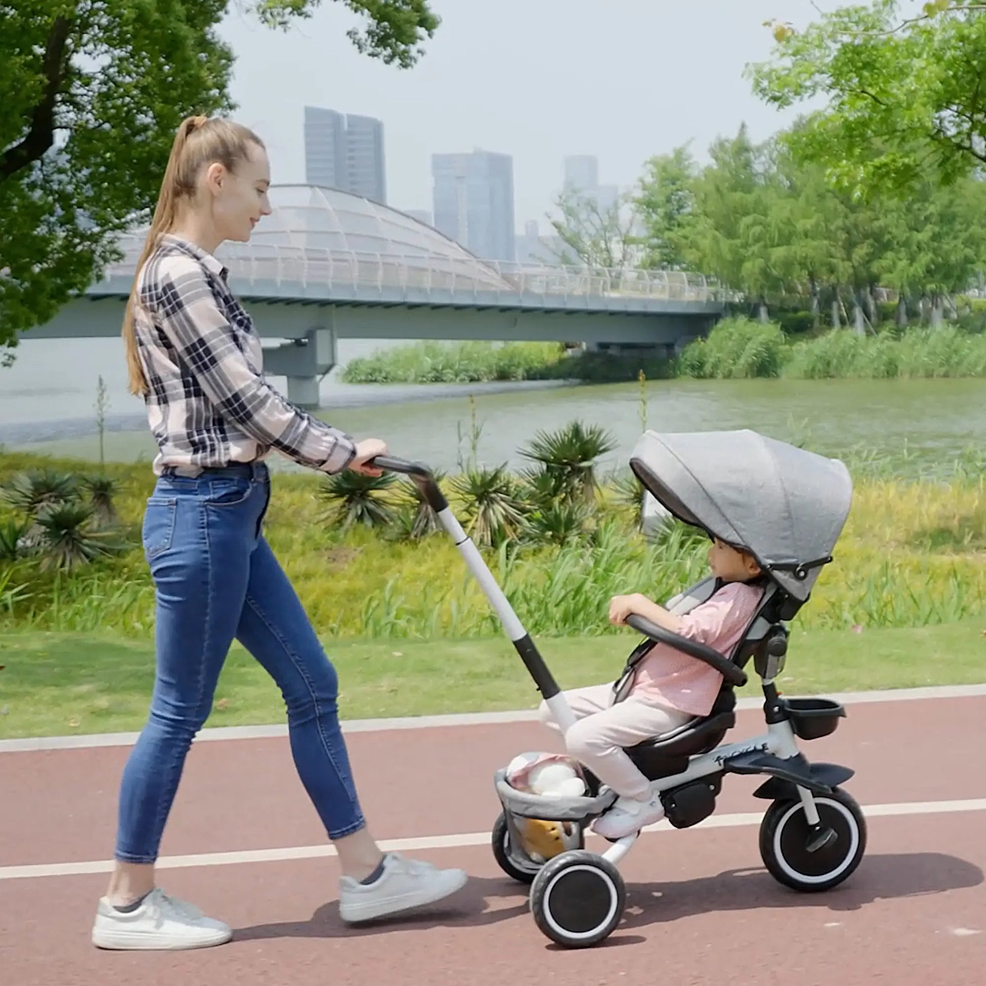 6-in-1 Toddler Tricycle, Adjustable Seat, Push Handle, Grey Tricycles for Kids at Gallery Canada