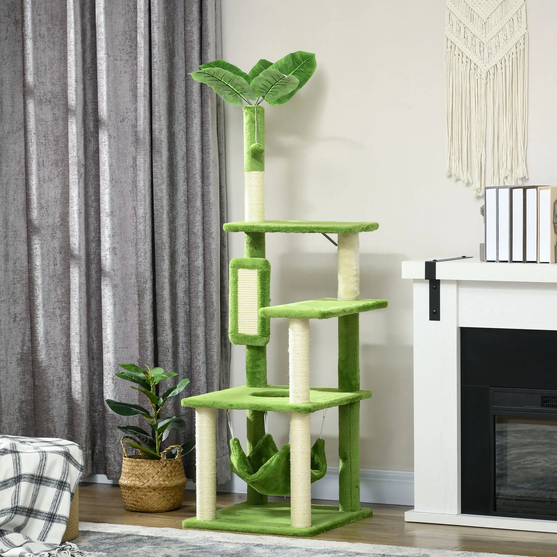 56" Cat Tree for Large Cats, Hammock, Scratching Post, Platforms, Play Ball, Green Cat Towers at Gallery Canada