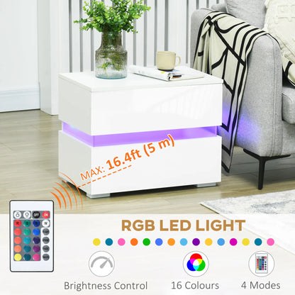 Modern Nightstand, 2 Drawers, USB RGB LED Lights, Remote, White Bedside Tables at Gallery Canada