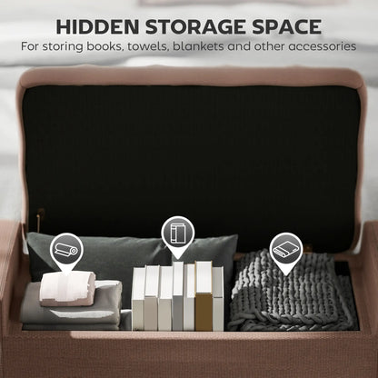 Storage Ottoman Bench, Linen Upholstered, Tufted, Brown Storage Ottomans & Benches at Gallery Canada