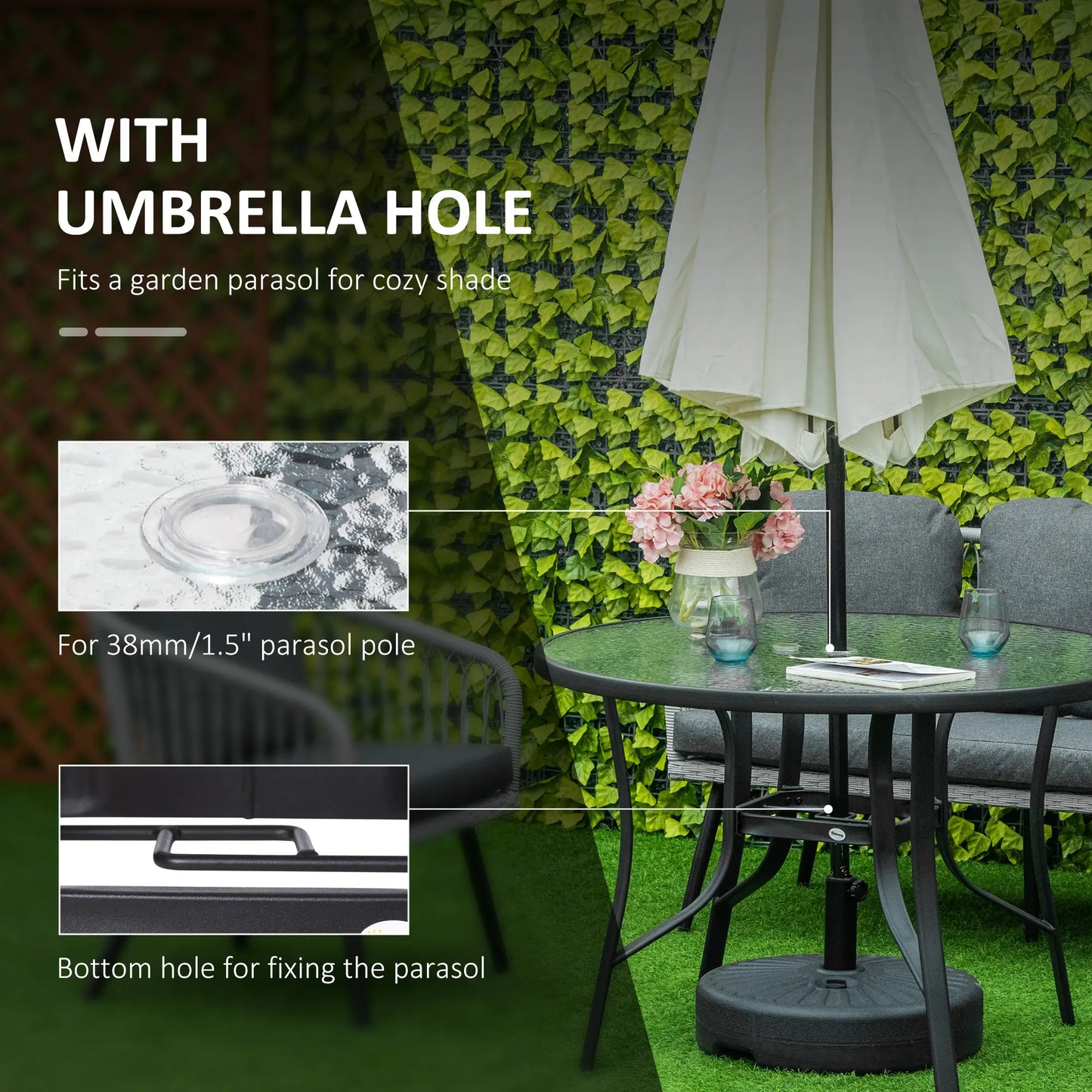 42 Inch Round Outdoor Dining Table with Umbrella Hole, Steel Patio Side Tables at Gallery Canada