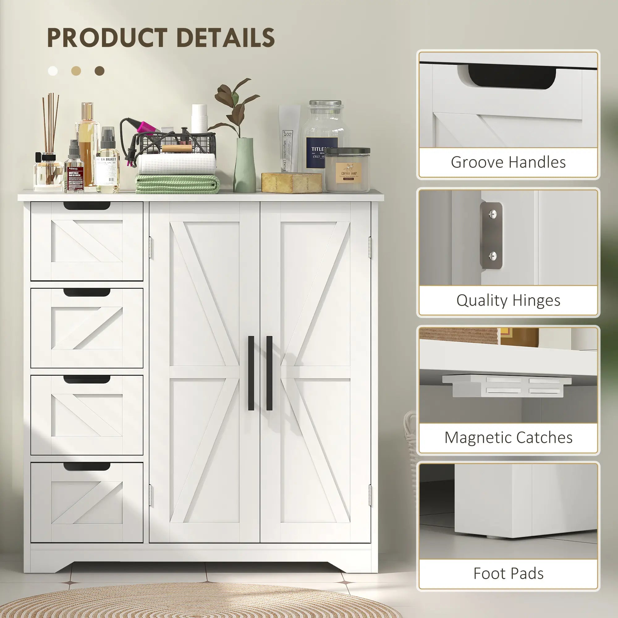 Farmhouse Bathroom Floor Cabinet, Adjustable Shelf, White Bathroom Cabinets at Gallery Canada