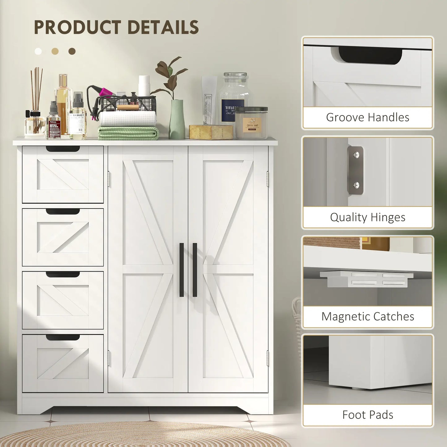 Farmhouse Bathroom Floor Cabinet, Adjustable Shelf, White Bathroom Cabinets at Gallery Canada