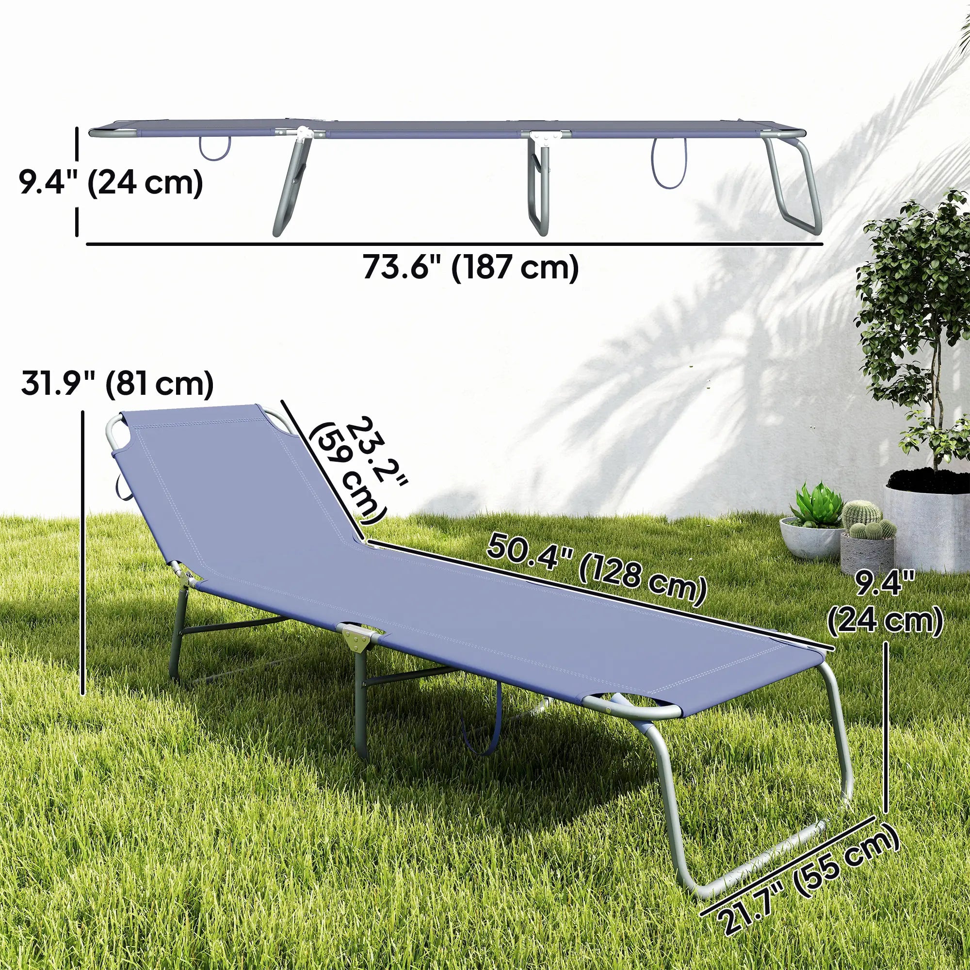 Folding Outdoor Lounge Chair, Reclining Tanning Chair, Navy Blue Lounger Chairs at Gallery Canada