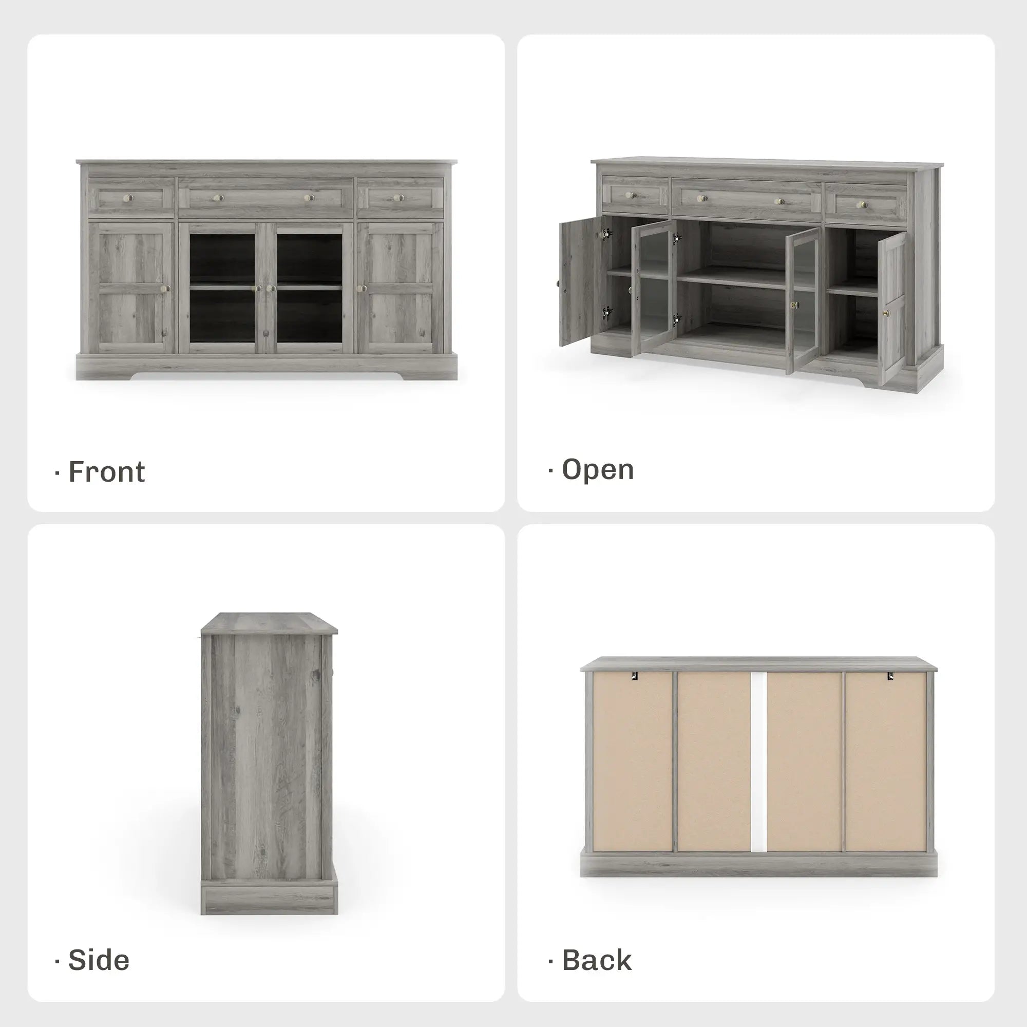 Sideboard Buffet Cabinet, Coffee Bar with Glass Doors, Adjustable Shelves, Weathered Grey Oak, Grey Bar Cabinets at Gallery Canada