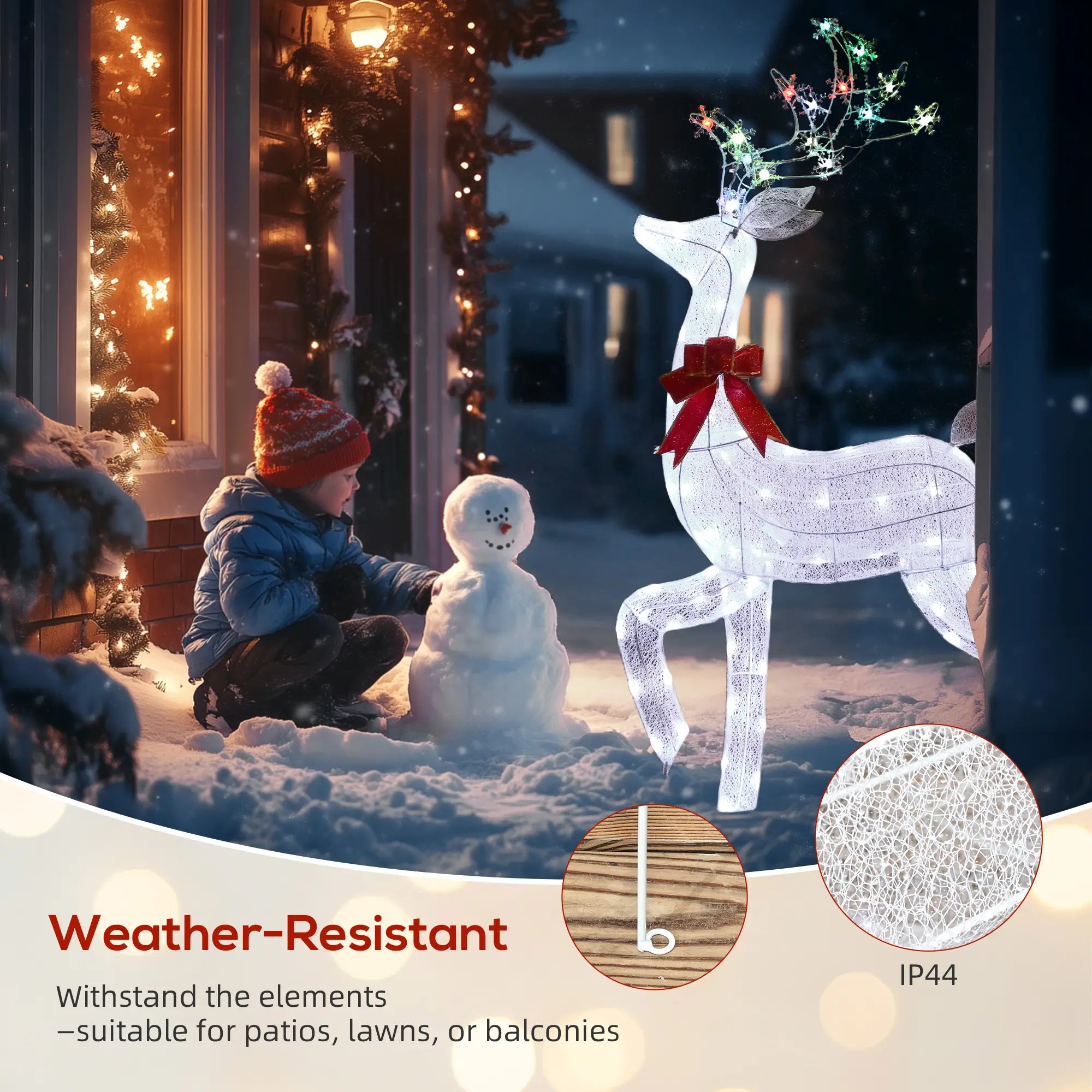 4.3FT Lighted Christmas Reindeer, RGB and Warm White LEDs, IP44 Waterproof, RGB and Warm White Christmas Decorations at Gallery Canada