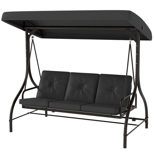 Convertible Patio Swing Bed With Canopy, Cushions, 3 Seater, Dark Grey