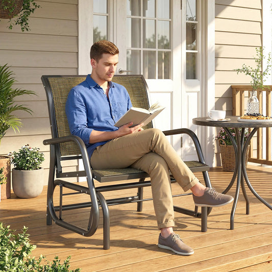 Outdoor Patio Glider Chair, Breathable Mesh Seat, Light Mixed Brown Outdoor Gliders Light Mixed Brown, Black at Gallery Canada