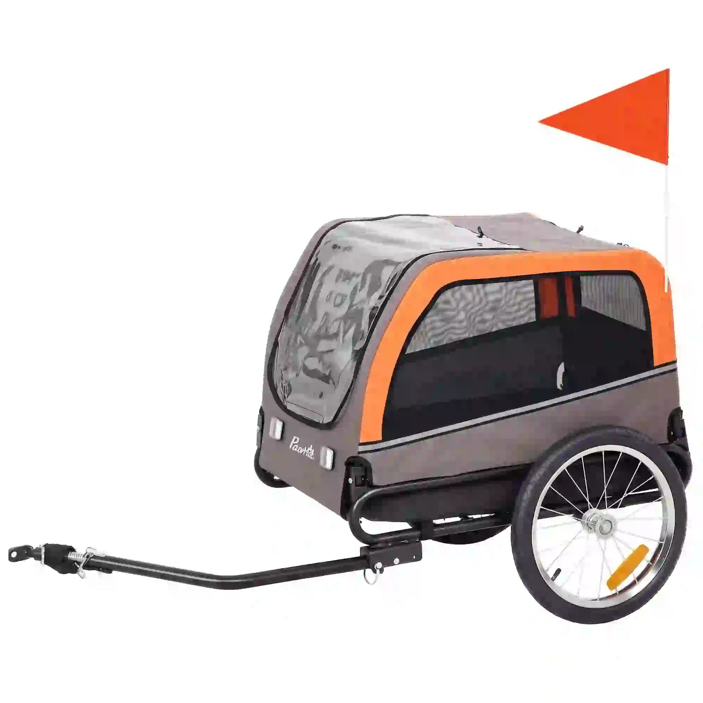 Dog Bike Trailer, Pet Cart Carrier With 2 Doors, Large Wheels, Safety Flag Dog Bike Trailers & Strollers Grey, Orange, Black at Gallery Canada