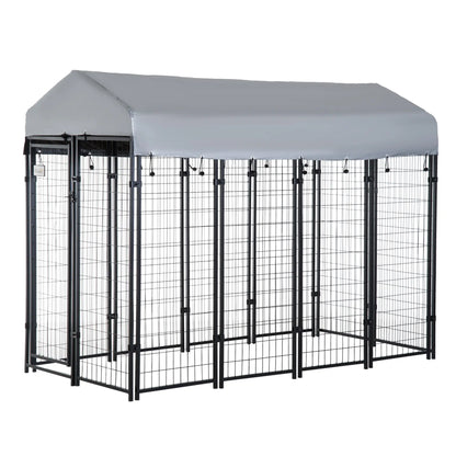 Outdoor Dog Kennel, Waterproof UV-Resistant Cover, 8 x 4 x 6 ft Houses, Kennels & Pens Black, Silver at Gallery Canada